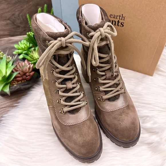 NIB Earth Elements Tessa Lace Up Combat Hiker Boots Leather Mushroom - Picture 4 of 13